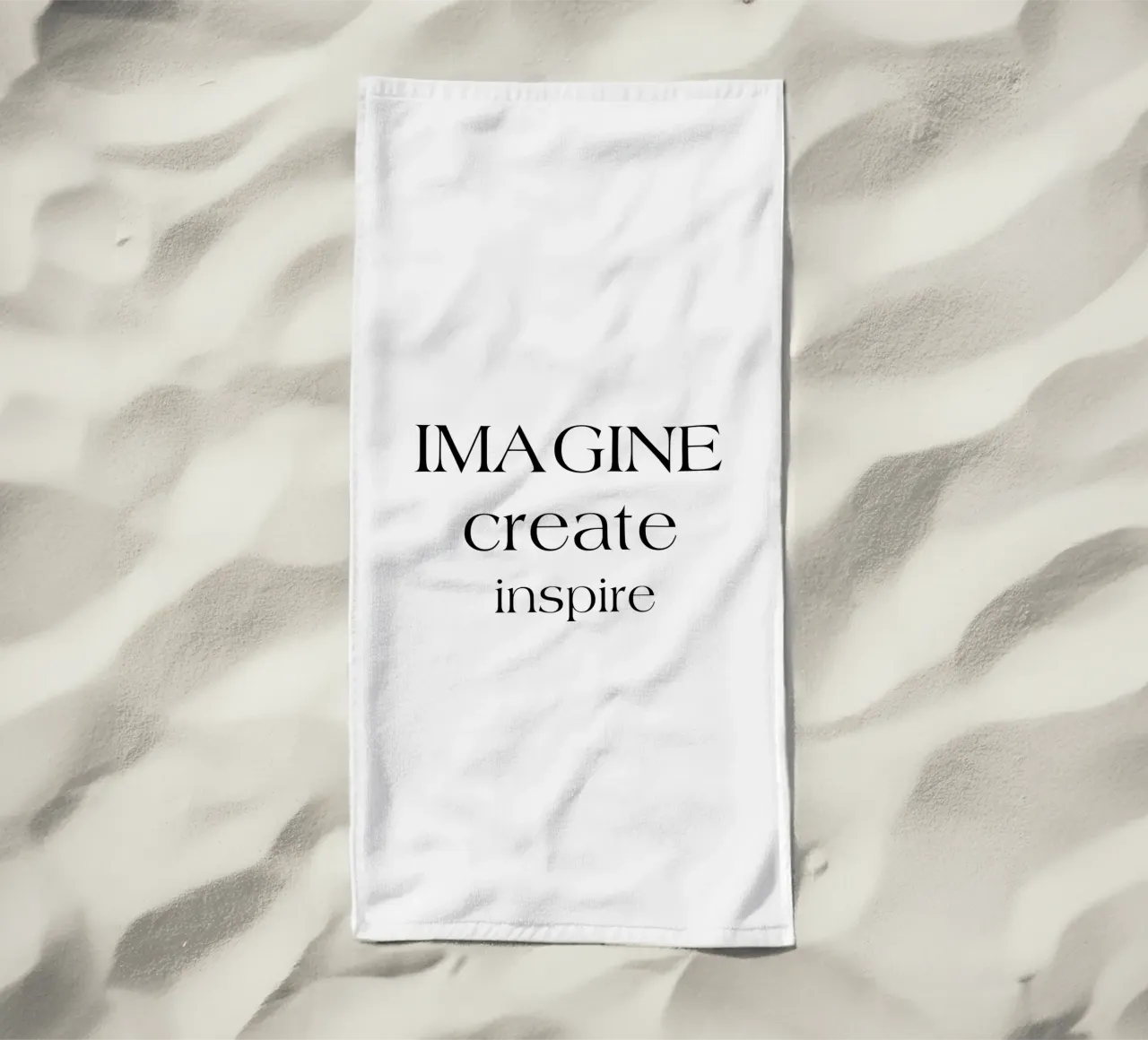 Imagine Create Inspire Simple Minimalist Typography beach towel by YV TYPOGRAPHY