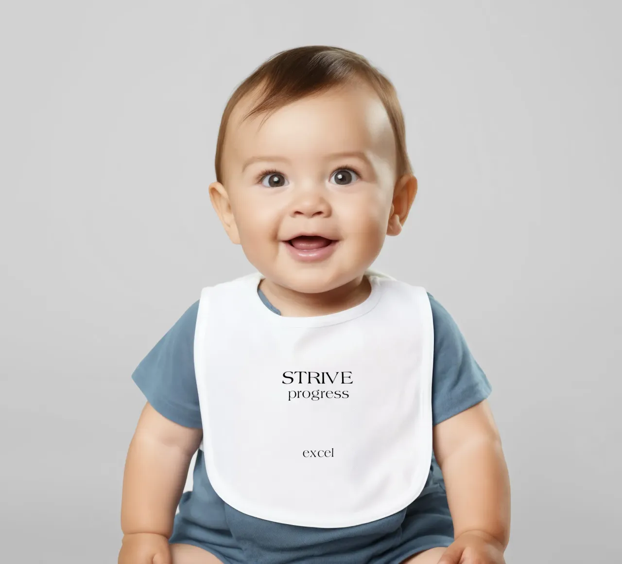 Strive Progress Simple Minimalist Typography Excel baby bib by YV TYPOGRAPHY