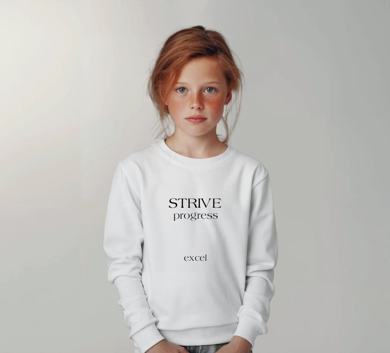 Strive Progress Tipografia semplice e minimalista Excel felpa bambino da YV TYPOGRAPHY