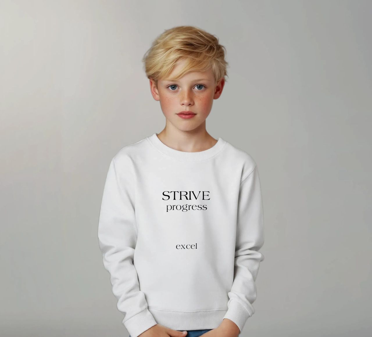 Strive Progress Tipografia semplice e minimalista Excel felpa bambino da YV TYPOGRAPHY