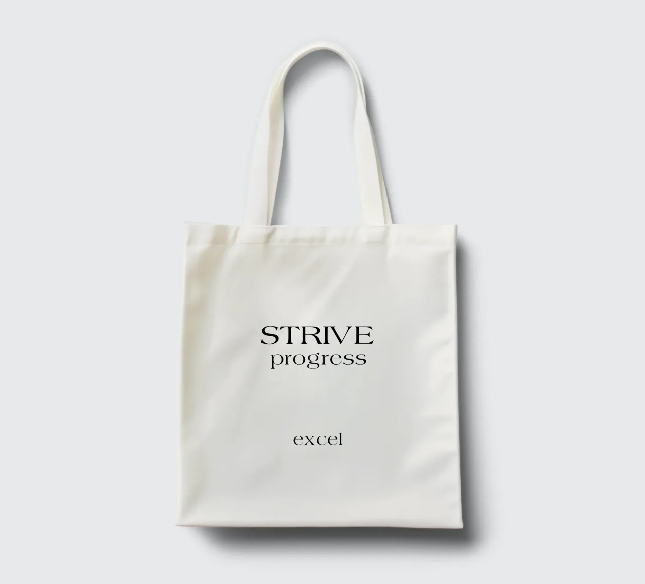 Strive Progress Simple Minimalist Typography Excel tote bag by YV TYPOGRAPHY
