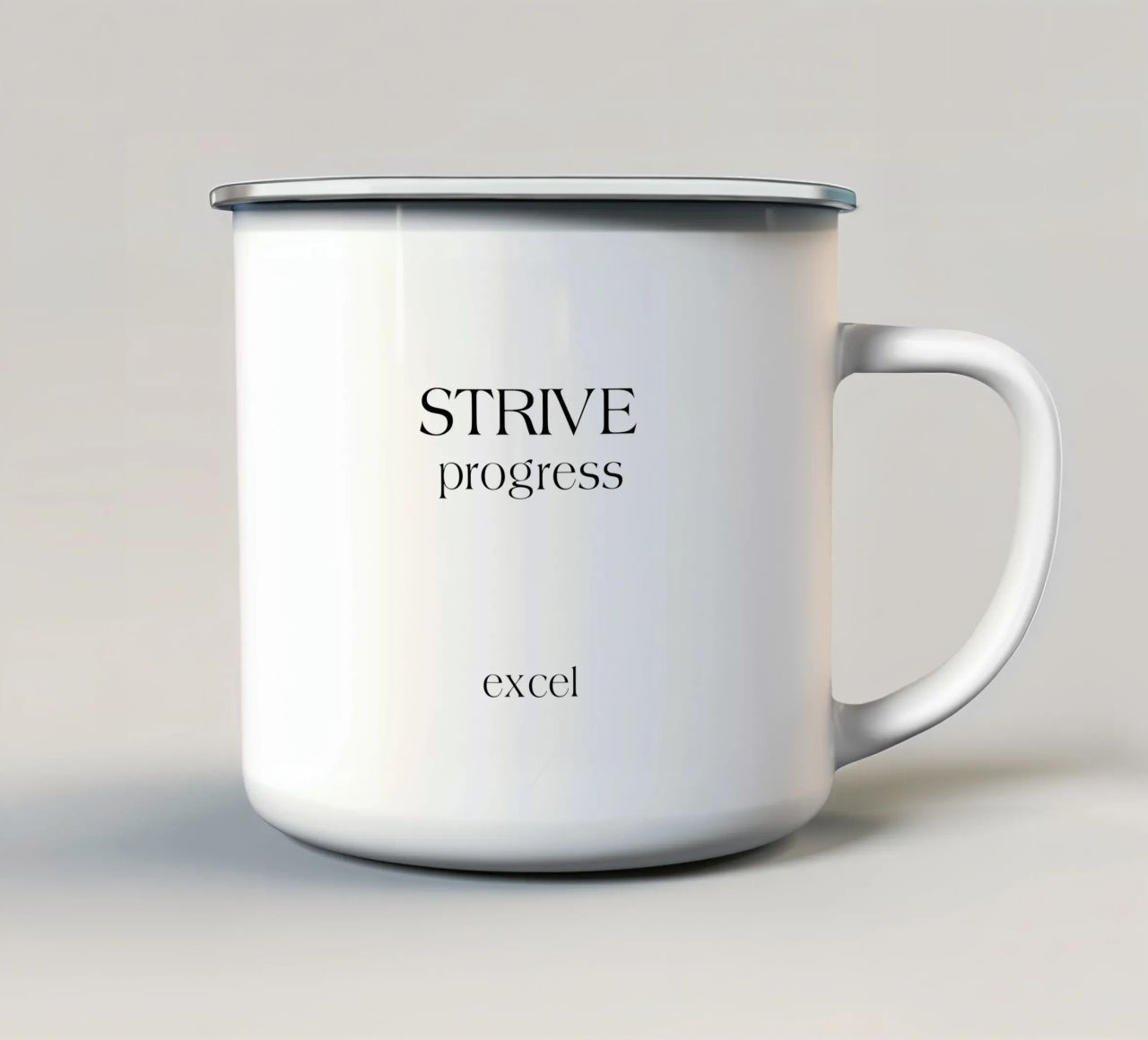 Strive Progress Tipografia semplice e minimalista Excel tazza in smalto da YV TYPOGRAPHY