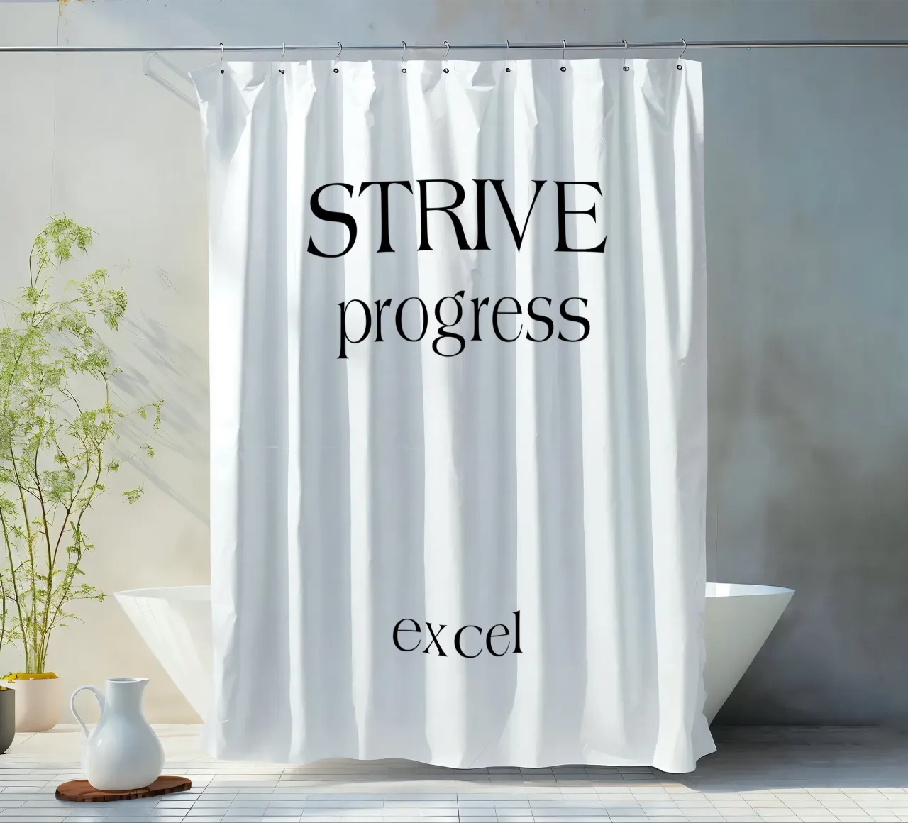 Strive Progress Simple Minimalist Typography Excel shower curtain by YV TYPOGRAPHY