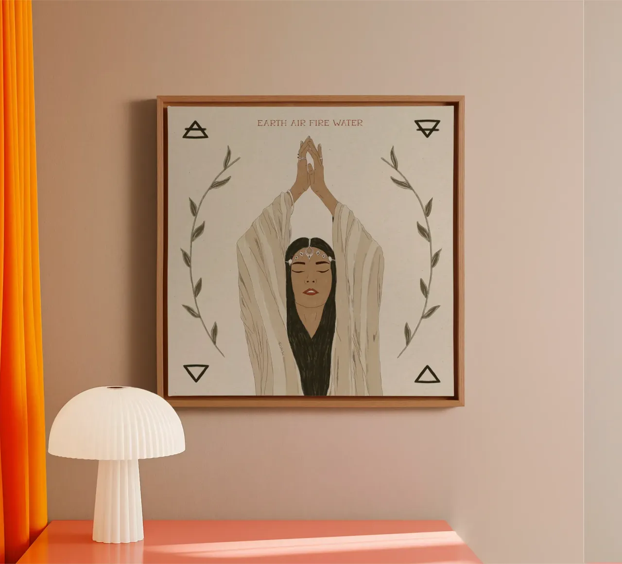 Tierra, Aire, Fuego, Agua Los Elementos Tribal Boho Mujer lienzo con Marco flotante de This Wild Soul - Illustration