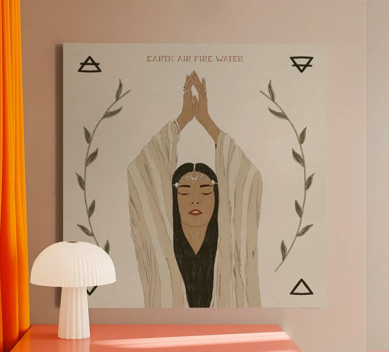Tierra, Aire, Fuego, Agua Los Elementos Tribal Boho Mujer lienzo con Marco flotante de This Wild Soul - Illustration