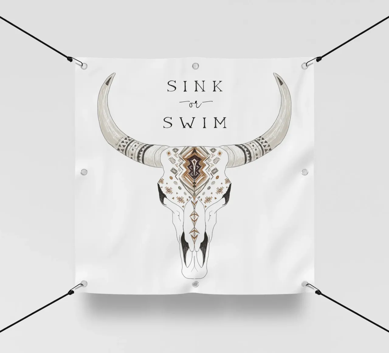 Sink or Swim Tipografia del deserto sud-occidentale Boho Teschio di bisonte telo in pvc da This Wild Soul - Illustration