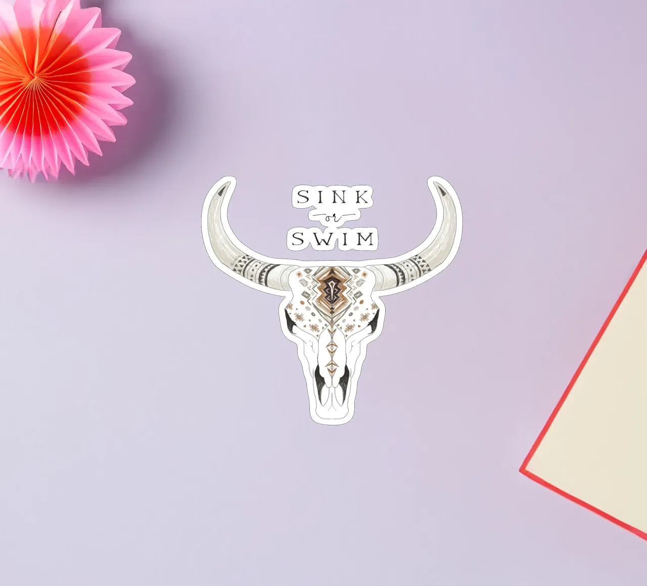 Sink or Swim Typographie Sud-Ouest Désert Boho Bison Crâne autocollant de This Wild Soul - Illustration