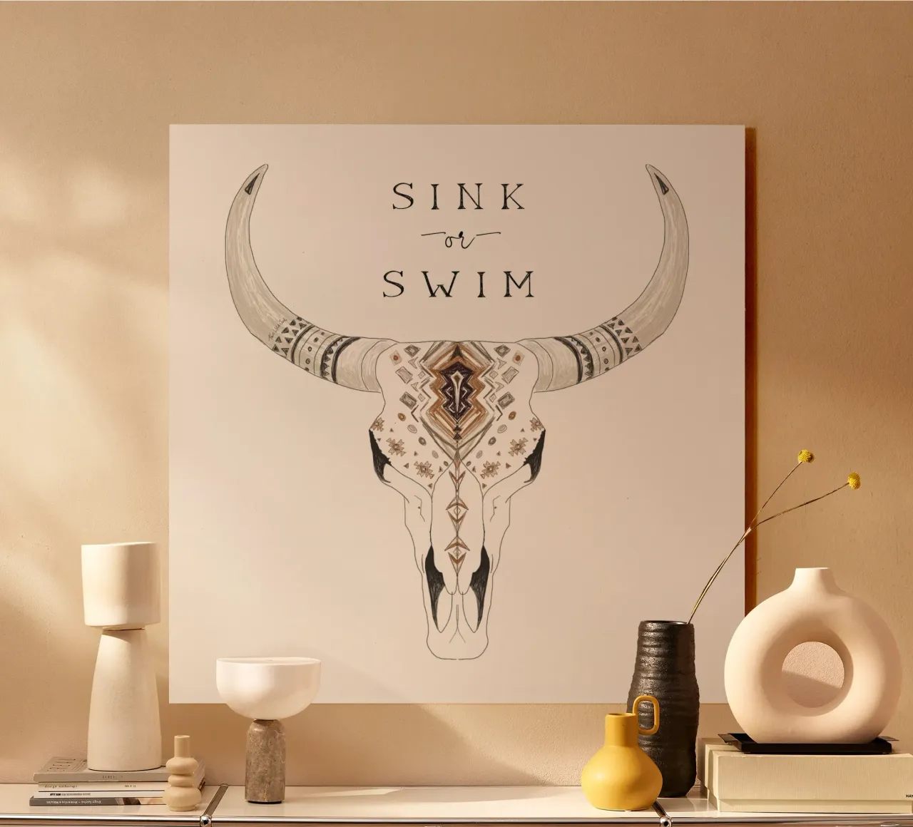 Sink or Swim Tipografia del deserto sud-occidentale Boho Teschio di bisonte plexiglass da This Wild Soul - Illustration