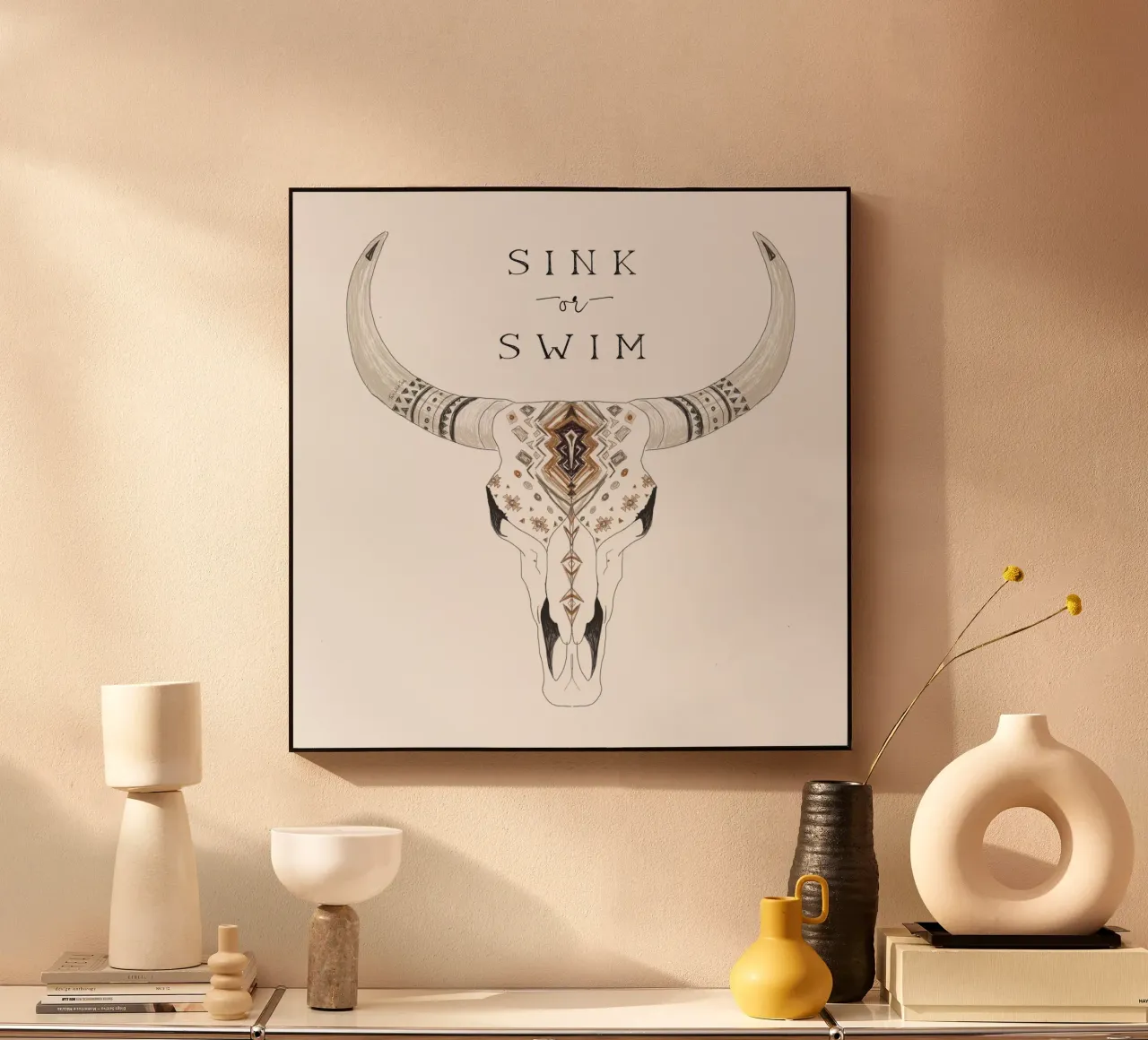 Sink or Swim Tipografia del deserto sud-occidentale Boho Teschio di bisonte alluminio dibond da This Wild Soul - Illustration