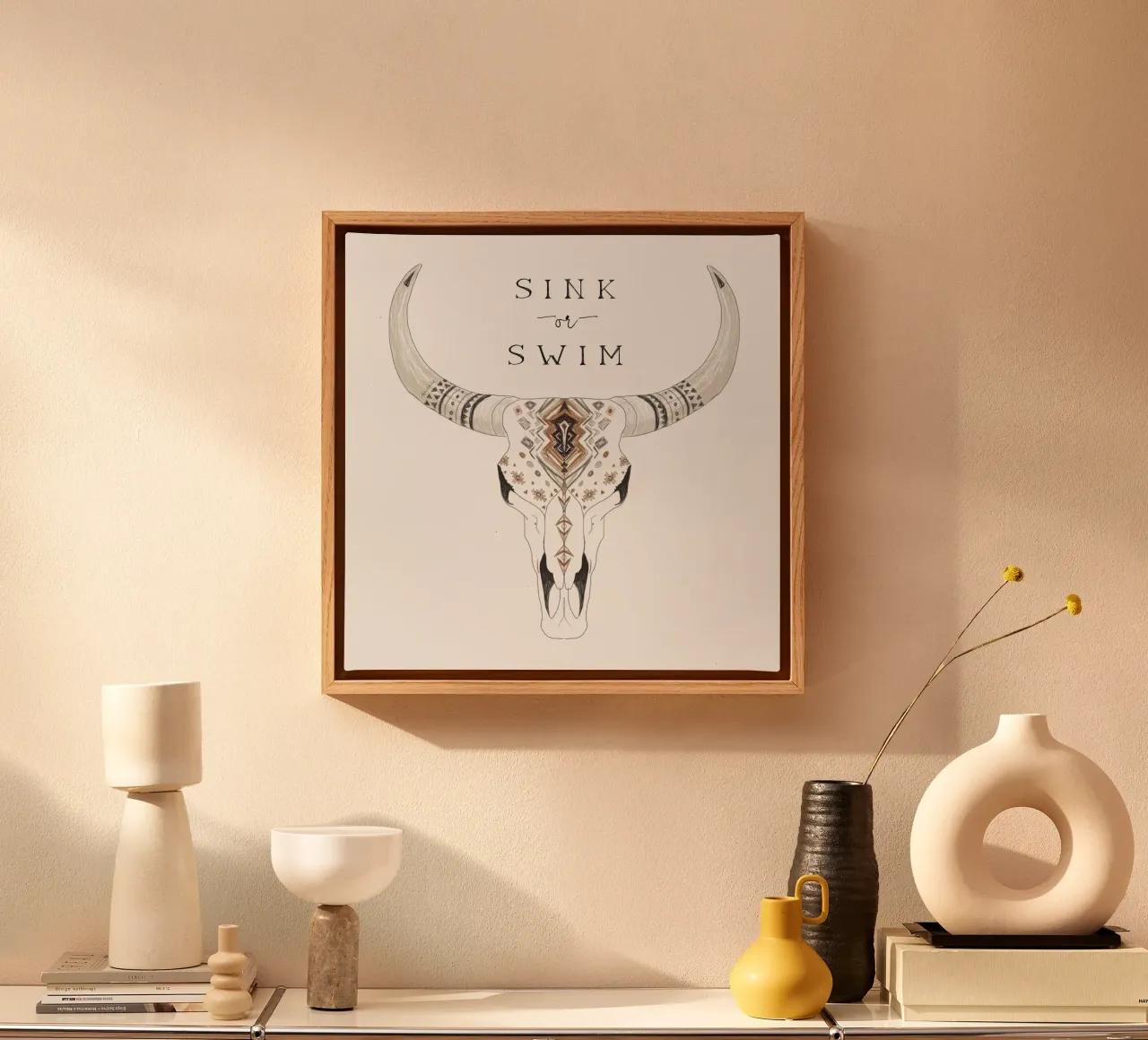 Sink or Swim Typography Southwest Desert Boho Bison Skull canvas by This Wild Soul - Illustration
