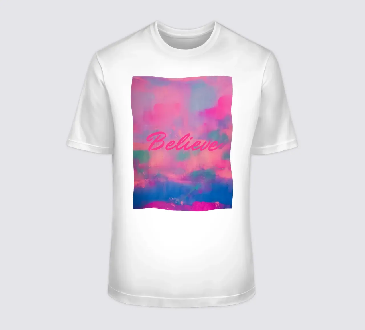 Kleurrijke abstracte print 'Believe t-shirt van FABOArt