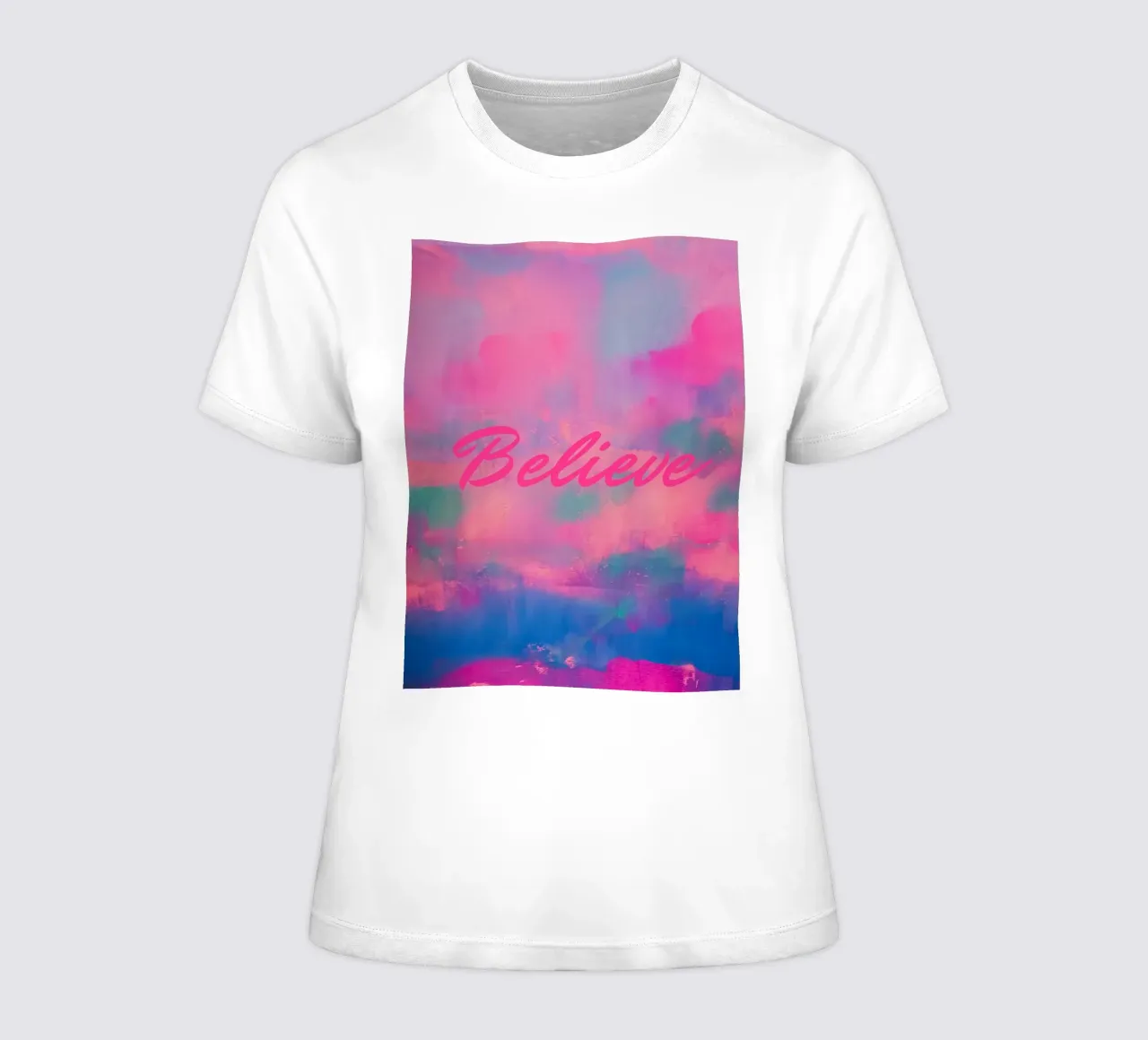 'Believe' Colorful Abstract Print women's fitted t-shirt by FABOArt
