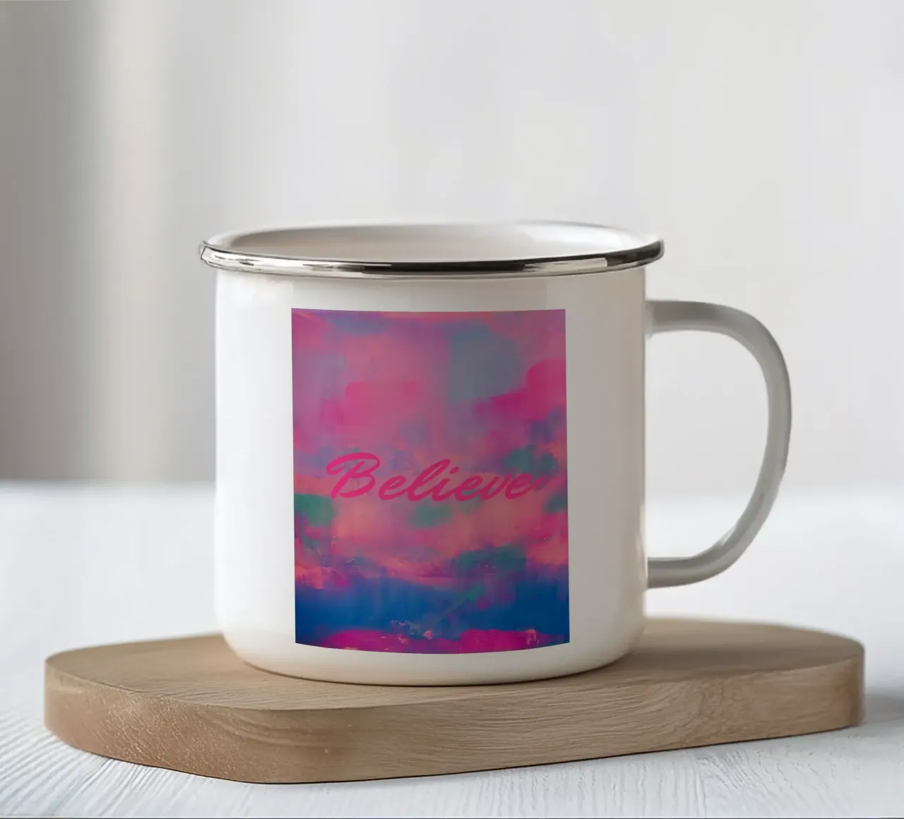 Stampa astratta colorata 'Believe tazza in smalto da FABOArt