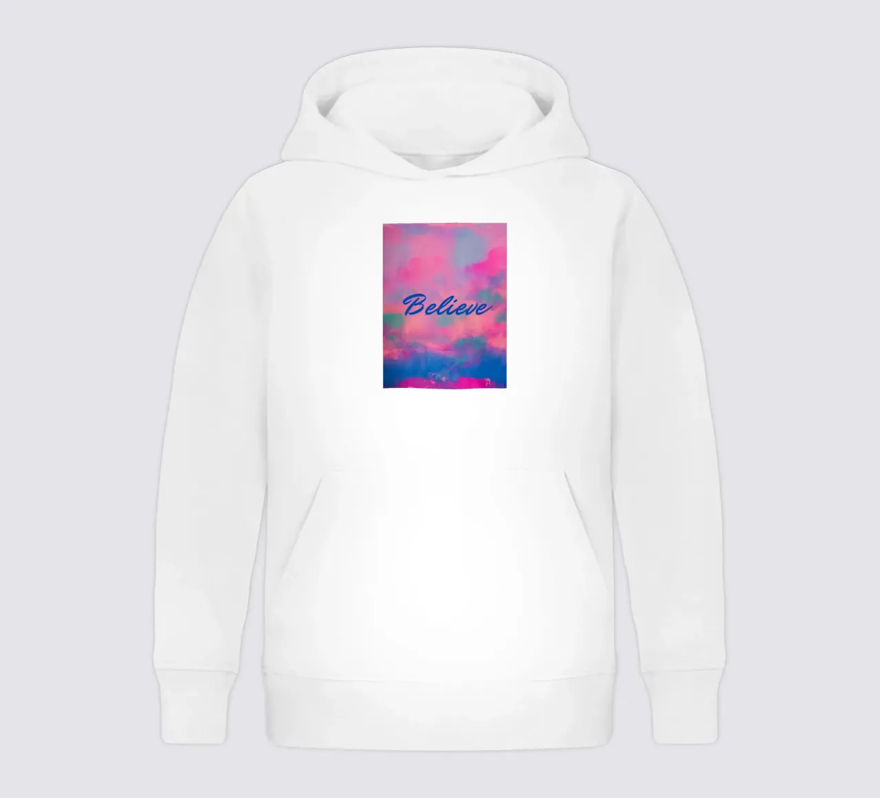 Believe" Bunter abstrakter Druck - Blauer Text Kinder Hoodie von FABOArt
