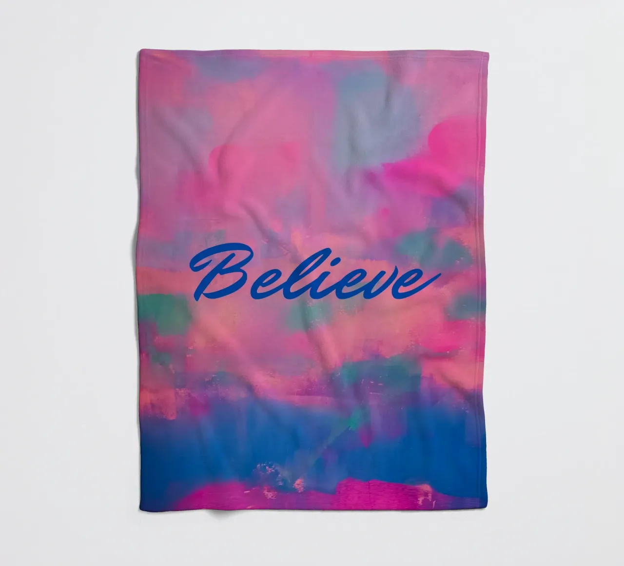 'Believe' Colorful Abstract Print - Blue Text fleece blanket by FABOArt