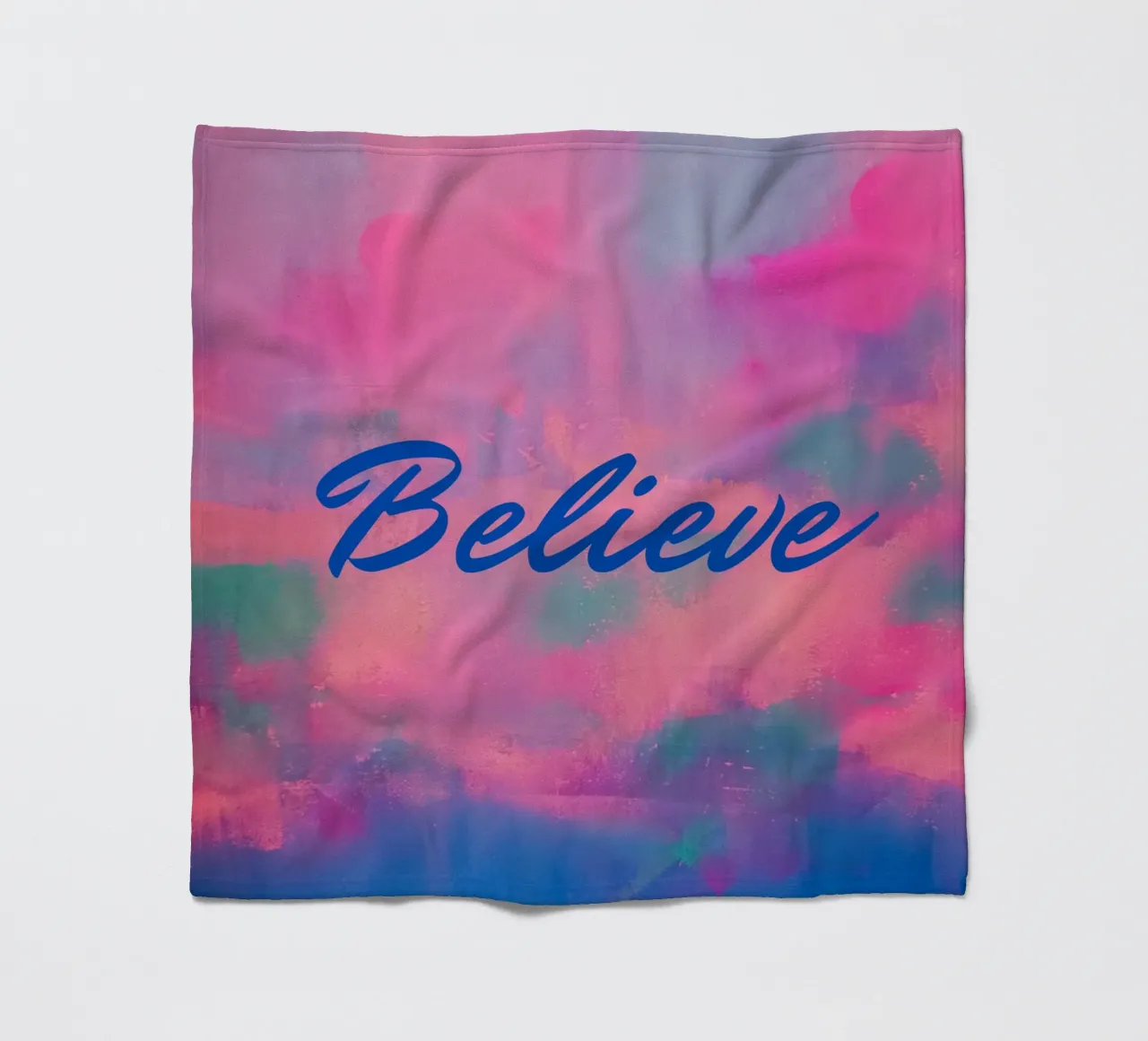 'Believe' Colorful Abstract Print - Blue Text fleece blanket by FABOArt