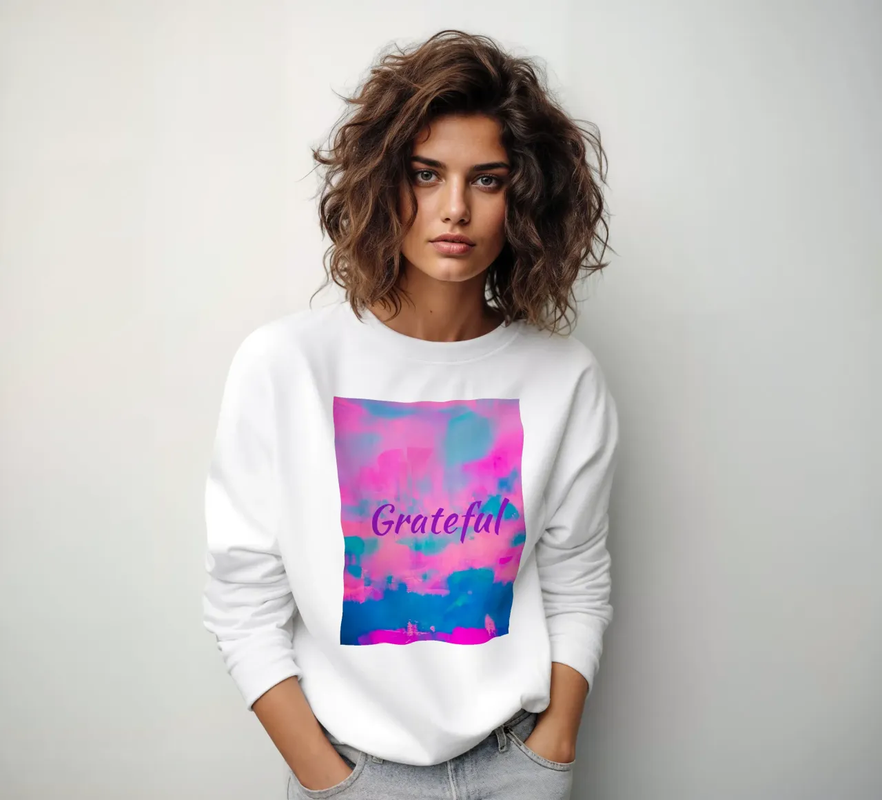 'Grateful' Levendige abstracte print sweatshirt van FABOArt