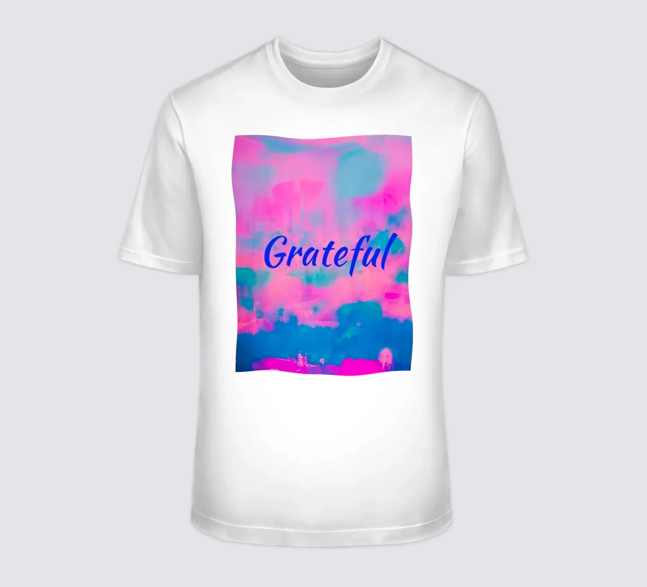 'Grateful' Colorful Abstract Print - Blue Text t-shirt by FABOArt