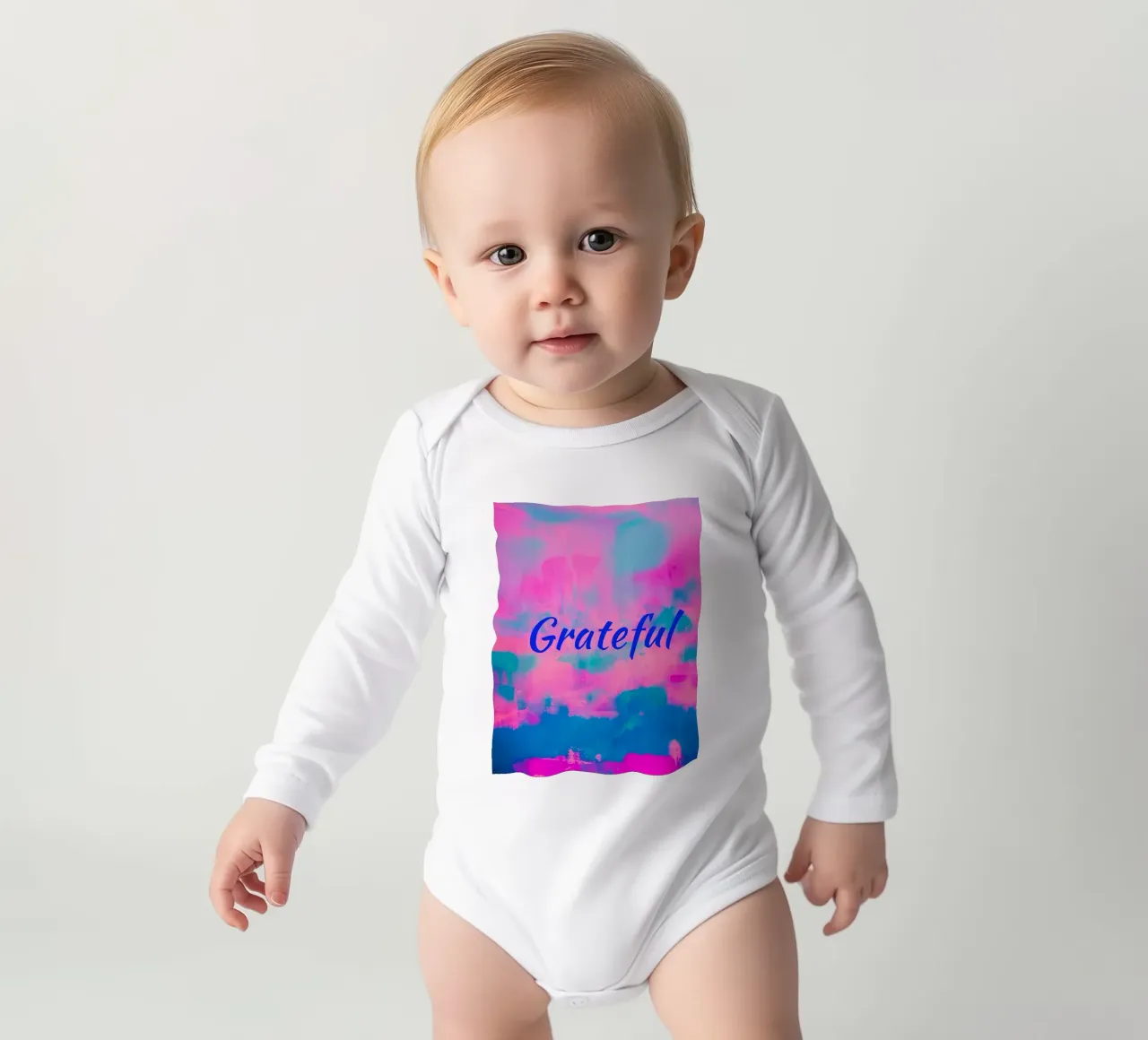 Grateful' Bunter abstrakter Druck - Blauer Text Langarm Babybody von FABOArt