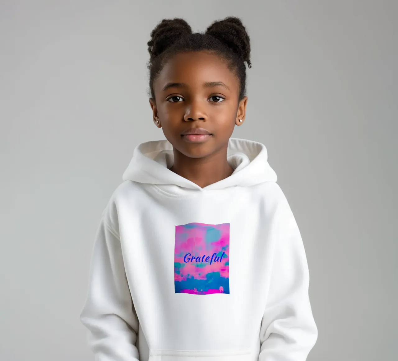 Impresión abstracta de colores "Agradecido" - Texto en azul sudadera con capucha para niño de FABOArt