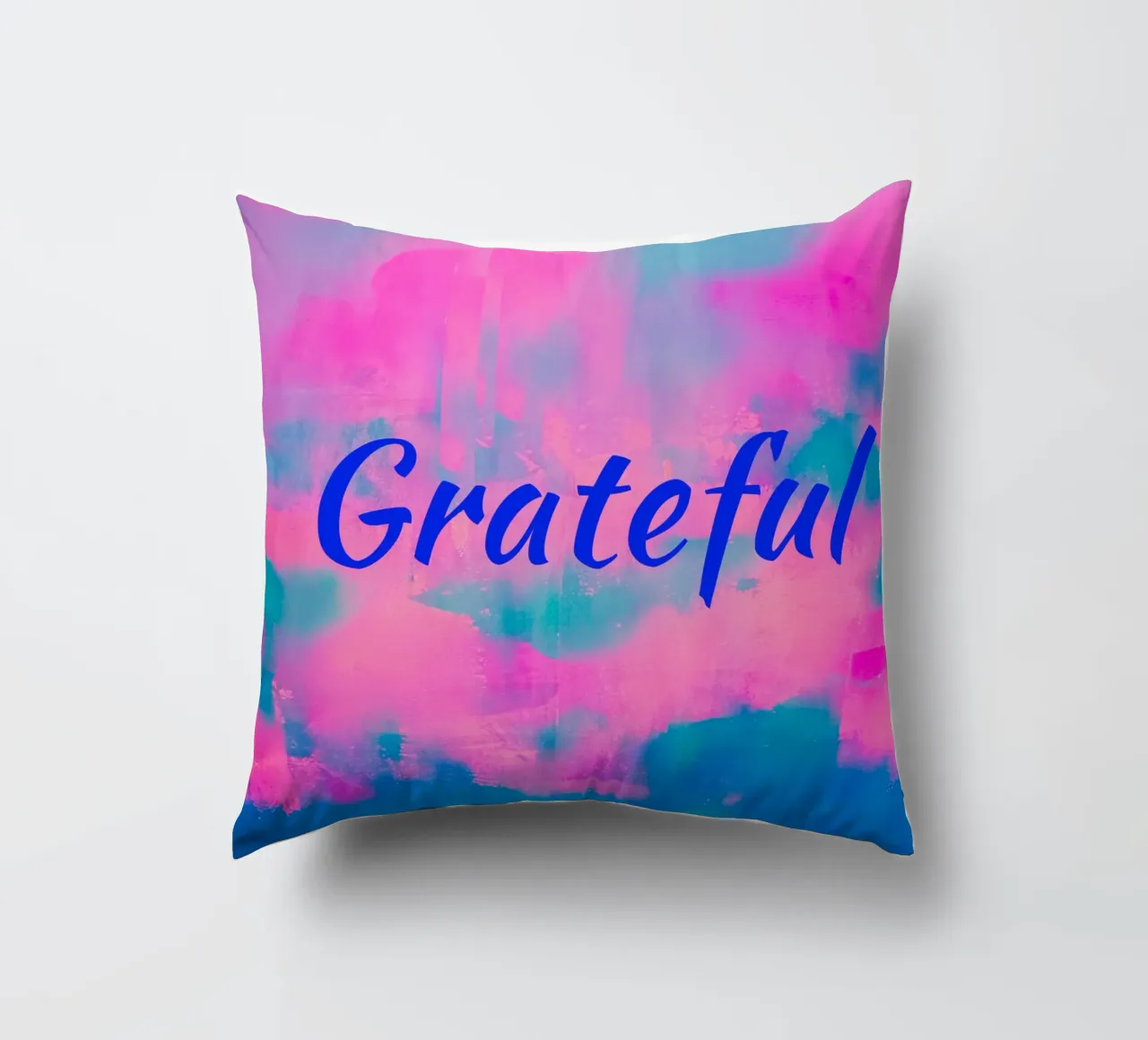 Stampa astratta colorata 'Grateful' - Testo blu cuscino da FABOArt