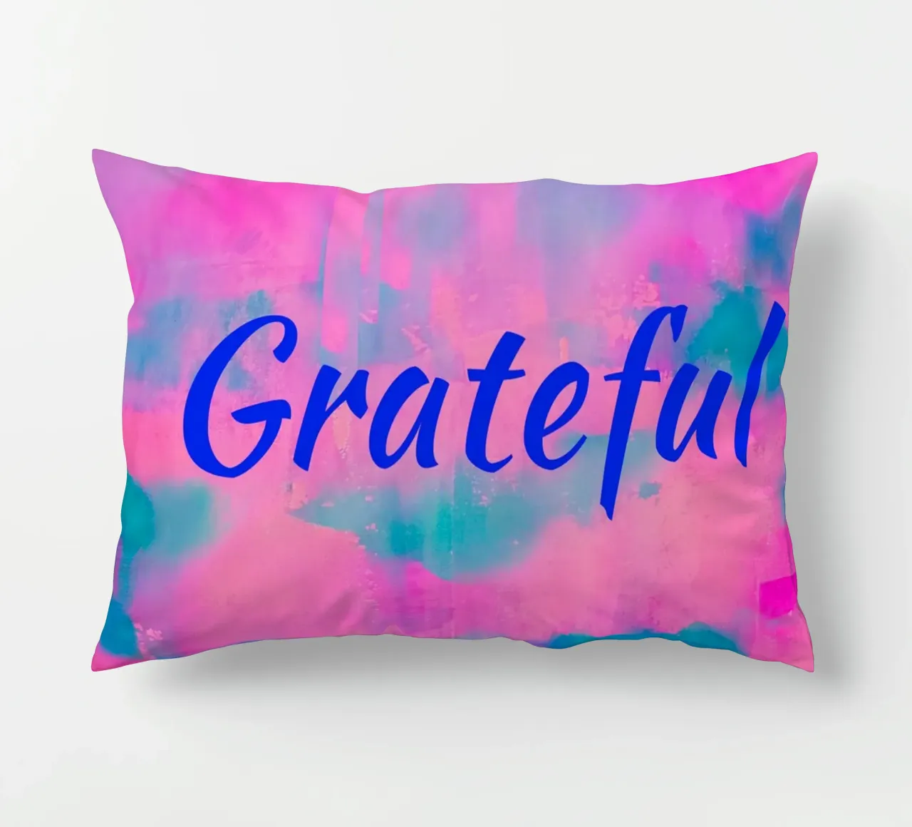 Stampa astratta colorata 'Grateful' - Testo blu cuscino da FABOArt