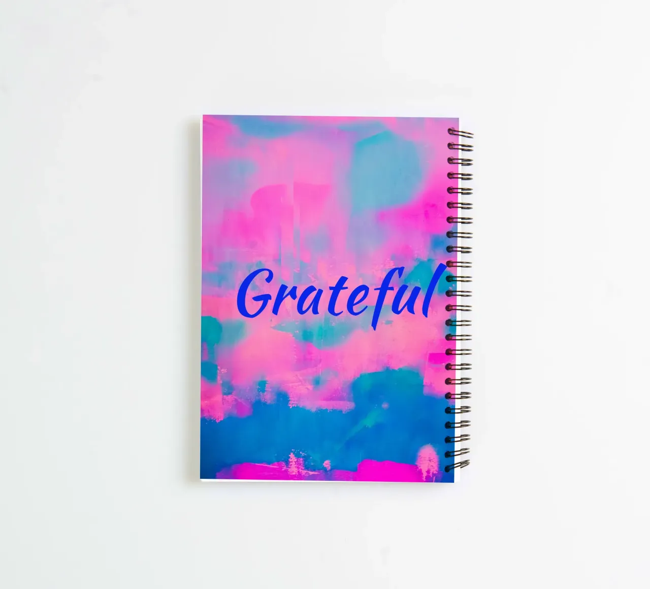 'Grateful' Colorful Abstract Print - Blue Text spiral notebook by FABOArt