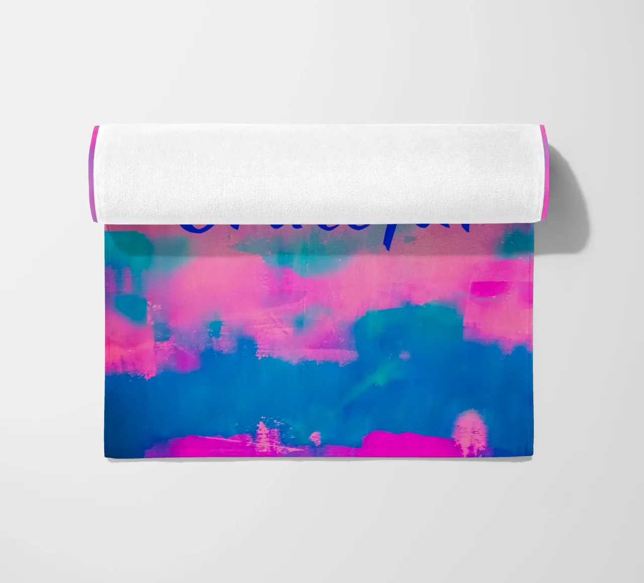 'Grateful' Colorful Abstract Print - Blue Text beach towel by FABOArt