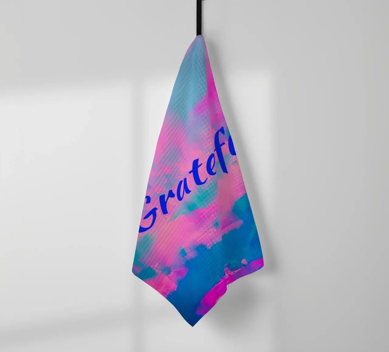 'Grateful' Colorful Abstract Print - Blue Text tea towel by FABOArt