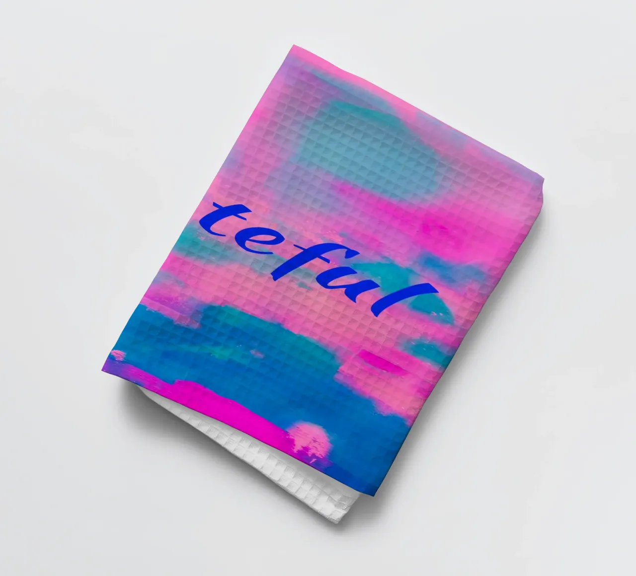 'Grateful' Colorful Abstract Print - Blue Text tea towel by FABOArt