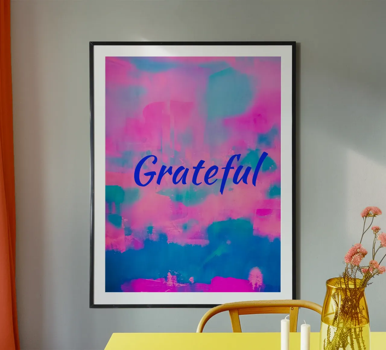 Stampa astratta colorata 'Grateful' - Testo blu poster da FABOArt