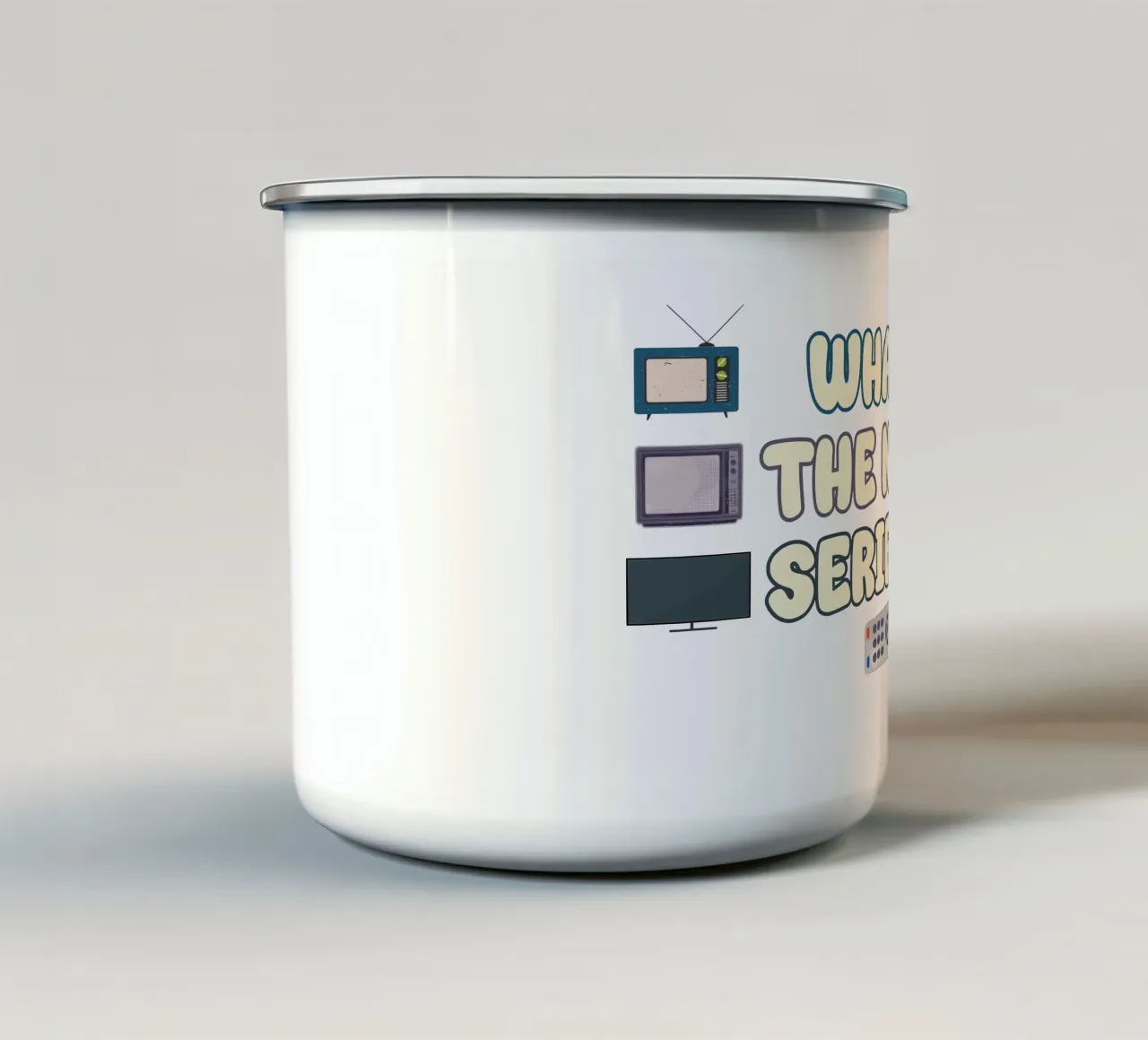 Amanti di serie e programmi televisivi Divertente design di testo retrò tazza in smalto da sillyindustries