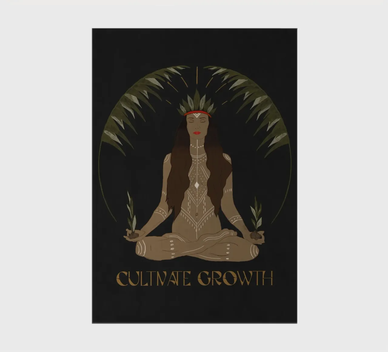 Cultivate Growth - black boho tribal palm meditation mantra notebook by This Wild Soul - Illustration