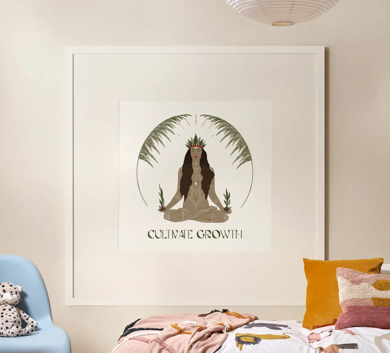 Coltivare la crescita - Tipografia bohémienne tropicale con mentalità di crescita poster con telaio in plastica da This Wild Soul - Illustration