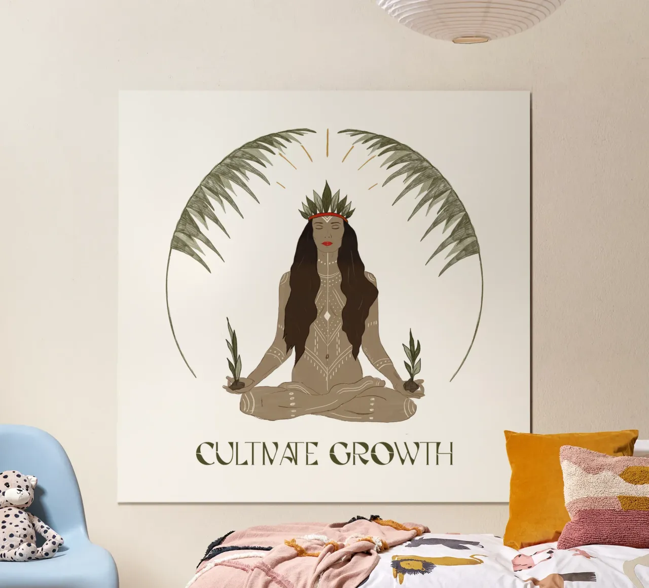 Coltivare la crescita - Tipografia bohémienne tropicale con mentalità di crescita poster con telaio in plastica da This Wild Soul - Illustration