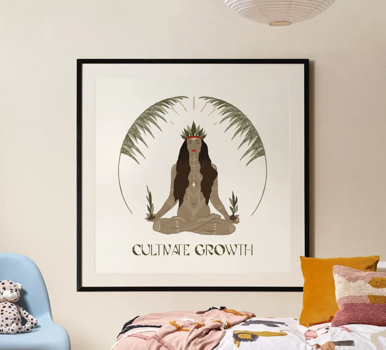 Coltivare la crescita - Tipografia bohémienne tropicale con mentalità di crescita poster con telaio in plastica da This Wild Soul - Illustration