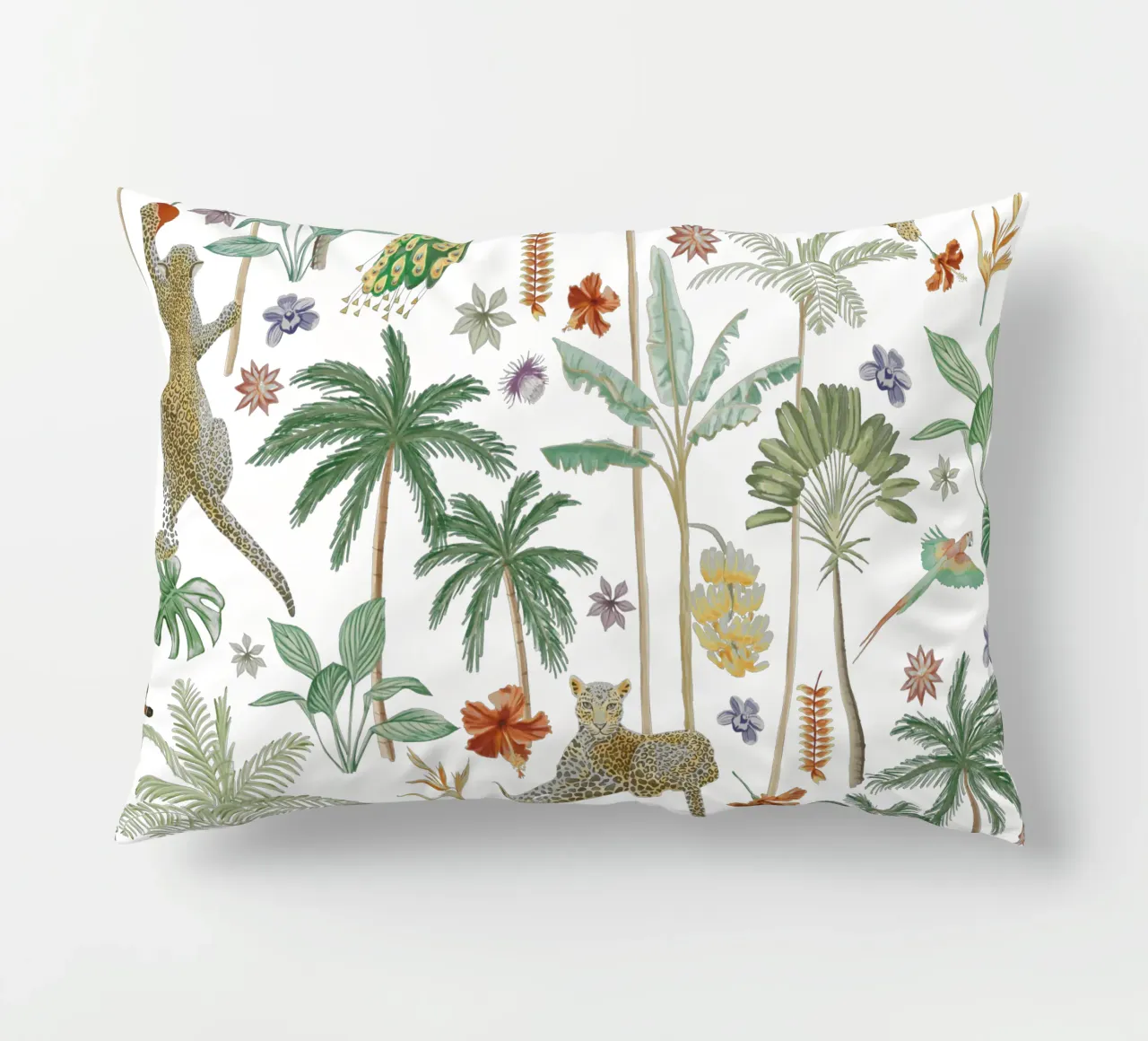 Giungla tropicale, giaguaro, pavone, motivo vegetale botanico cuscino da This Wild Soul - Illustration