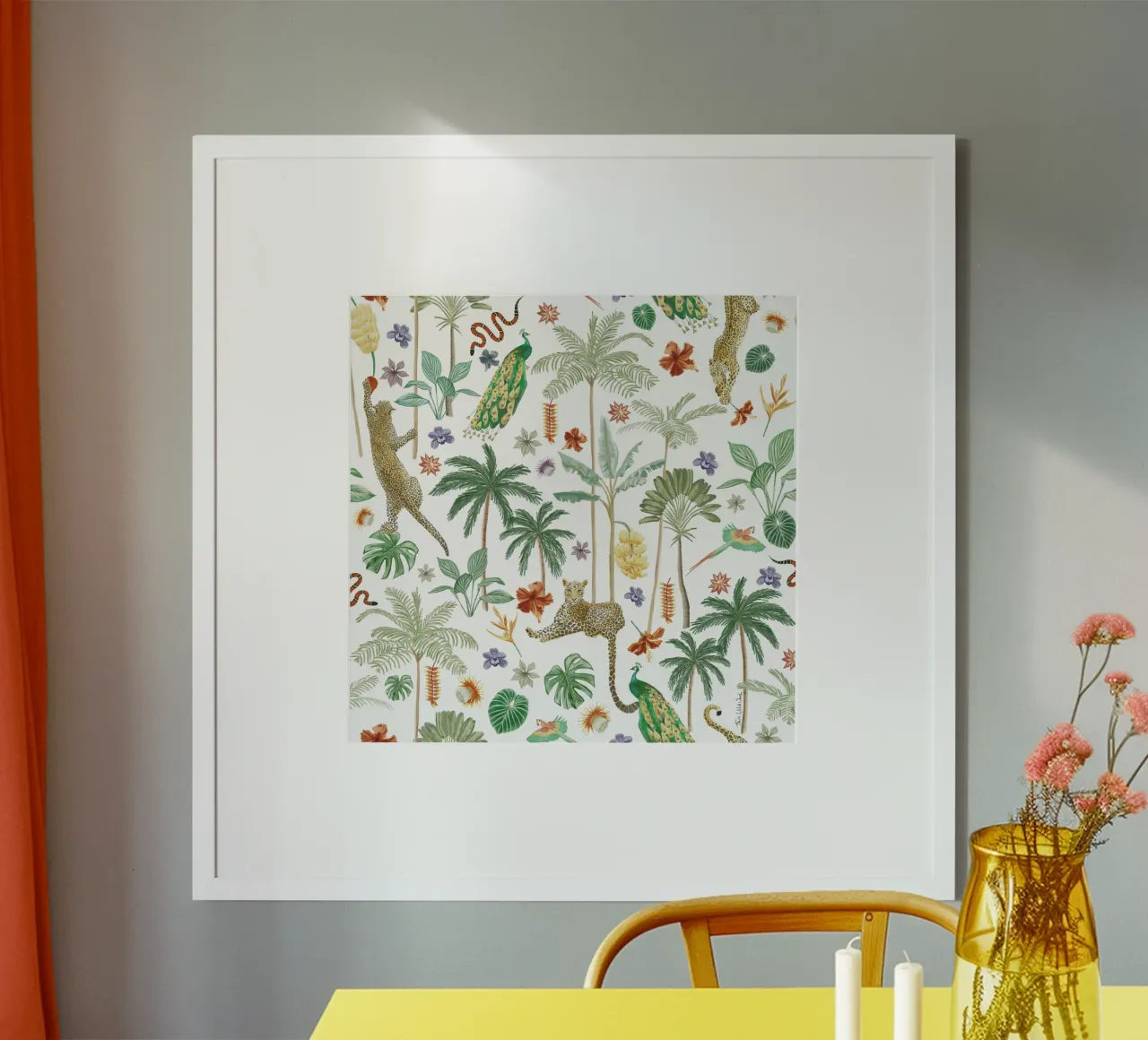 Giungla tropicale, giaguaro, pavone, motivo vegetale botanico poster con telaio in plastica da This Wild Soul - Illustration