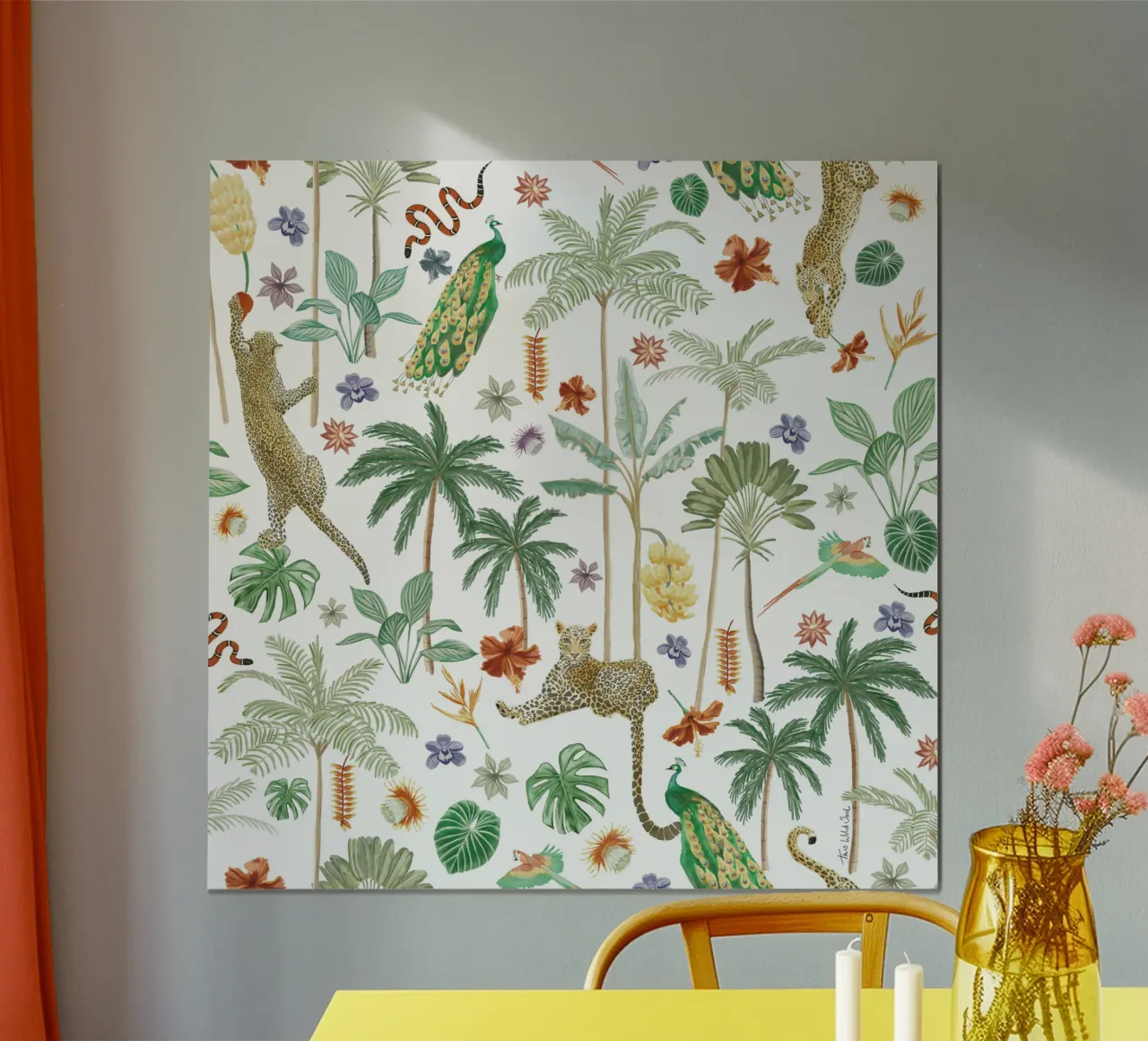 Giungla tropicale, giaguaro, pavone, motivo vegetale botanico poster con telaio in plastica da This Wild Soul - Illustration