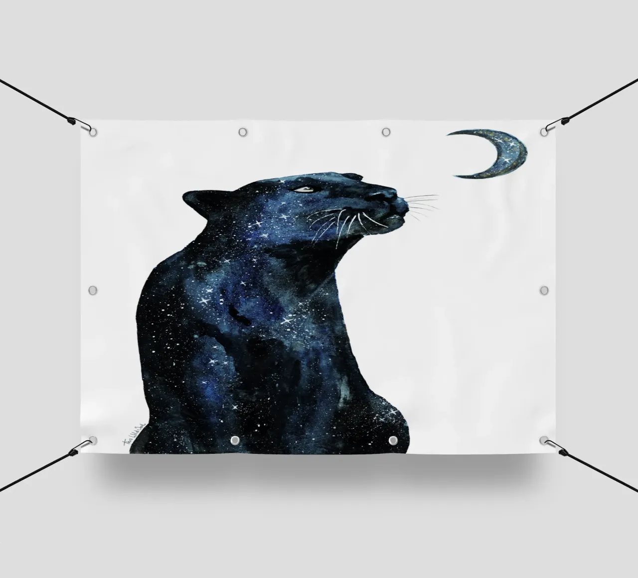 La Luna chiama l'Universo Galattico Magico Giaguaro Nero telo in pvc da This Wild Soul - Illustration