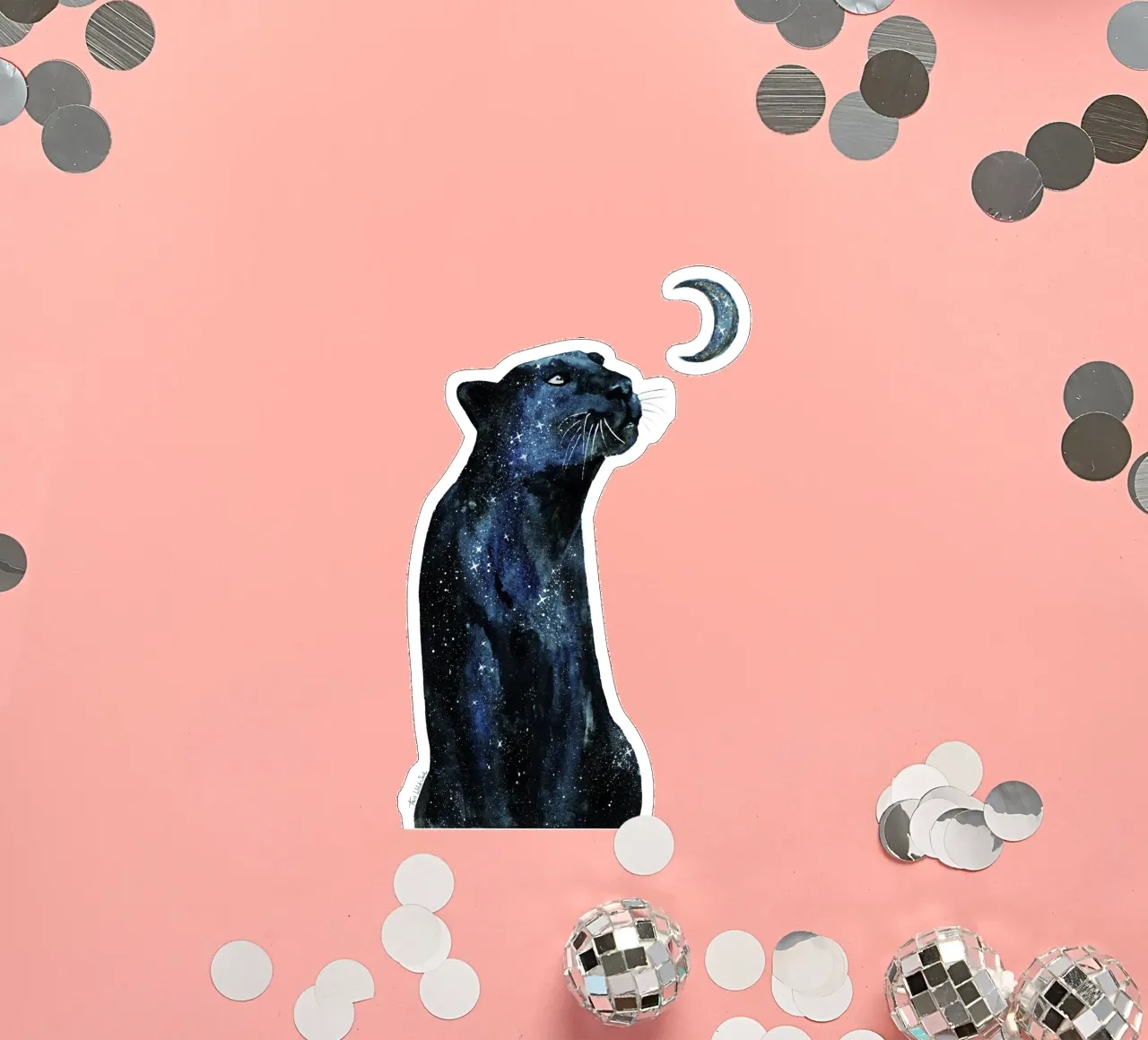 La Luna chiama l'Universo Galattico Magico Giaguaro Nero adesivo da This Wild Soul - Illustration