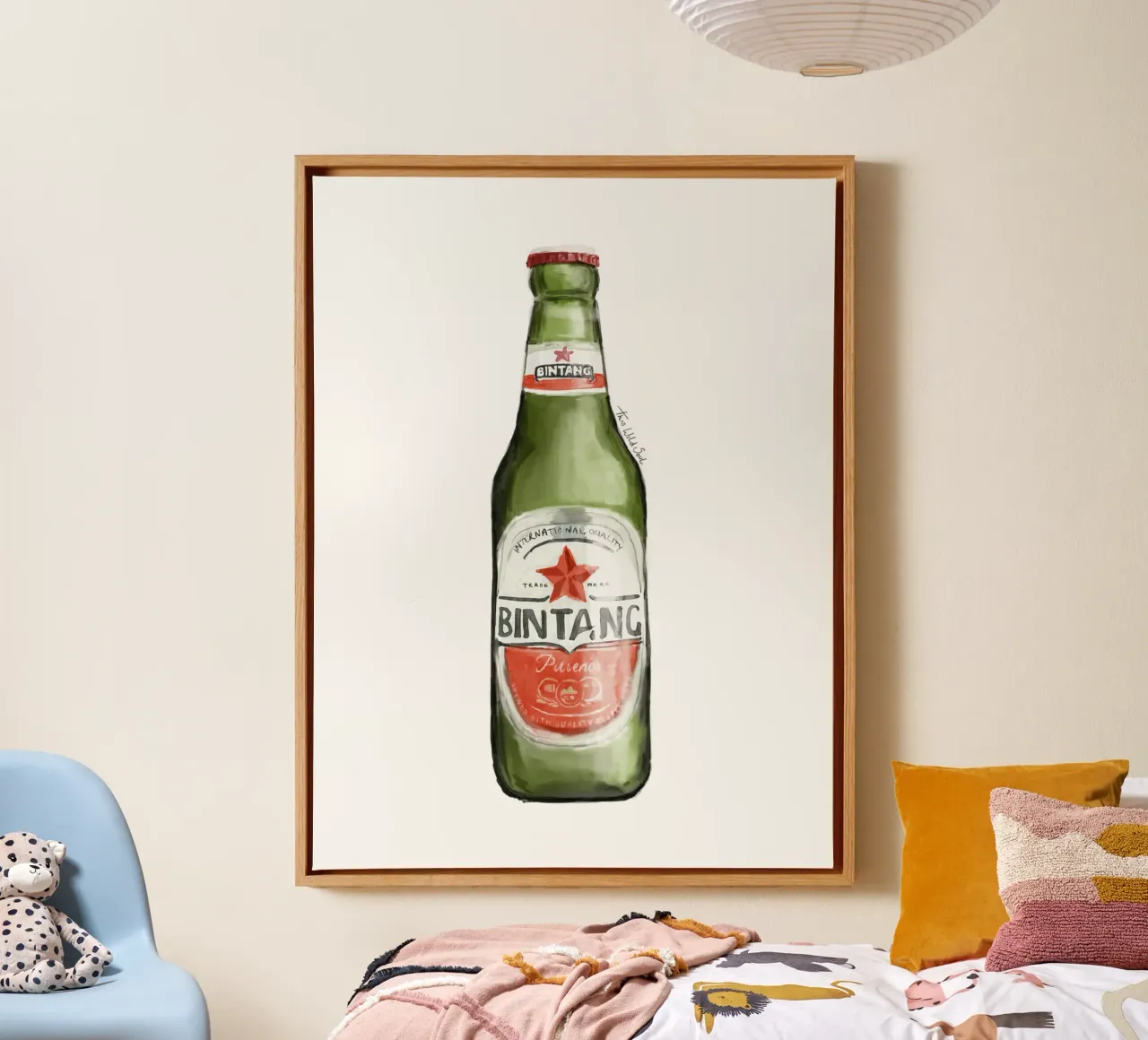 Bottiglia di birra indonesiana Bali Bintang Drink tela con Cornice a cassetta da This Wild Soul - Illustration