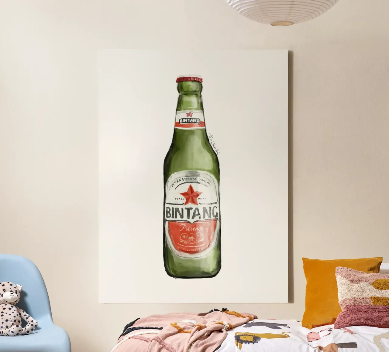 Bottiglia di birra indonesiana Bali Bintang Drink tela con Cornice a cassetta da This Wild Soul - Illustration