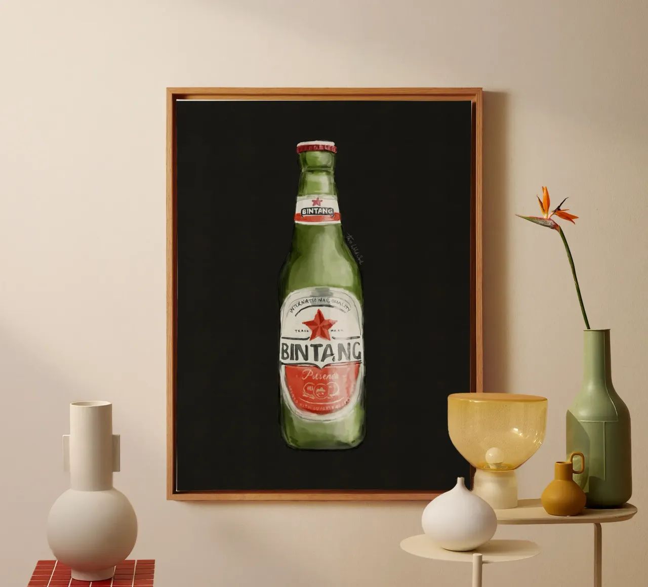 Indonesische Bali Bintang drank bierfles zwarte achtergrond canvas met Baklijst van This Wild Soul - Illustration