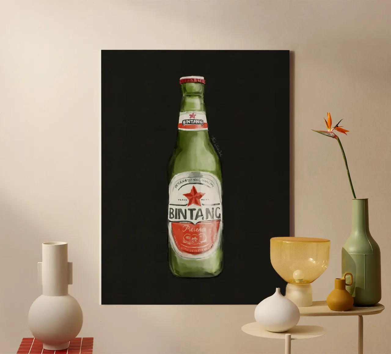 Indonesische Bali Bintang drank bierfles zwarte achtergrond canvas met Baklijst van This Wild Soul - Illustration
