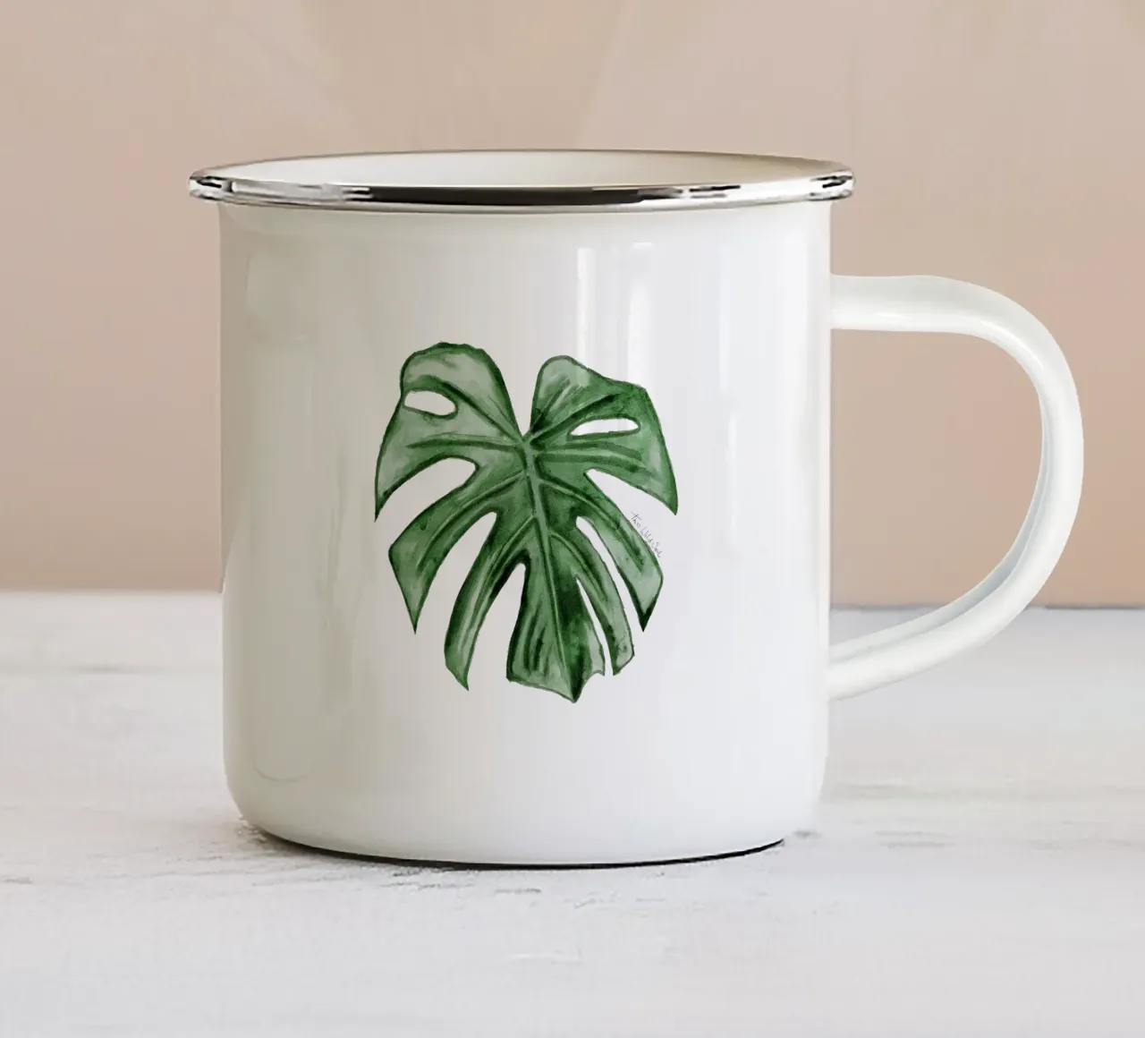 Monstera Formaggio Pianta Fogliame Illustrazione ad acquerello tazza in smalto da This Wild Soul - Illustration