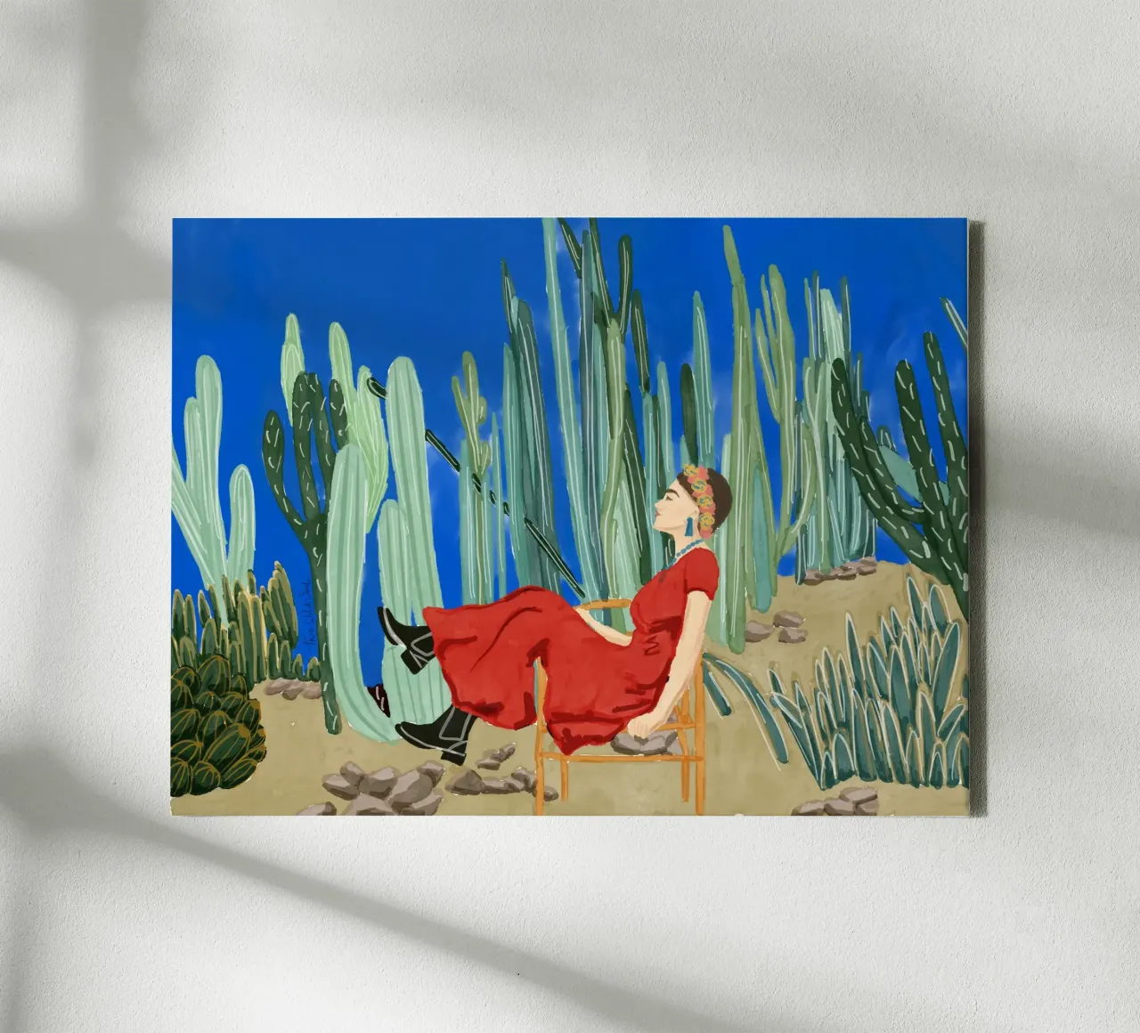 Frida Khalo in her Cacti La Casa Azul Blue Cactus Garden canvas with Floater frame by This Wild Soul - Illustration