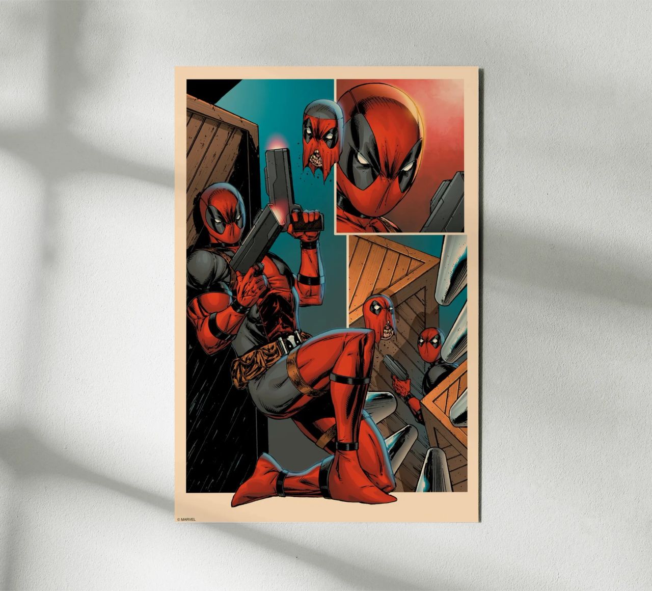 Deadpool Action alluminio dibond da MARVEL Designs by JUNIQE
