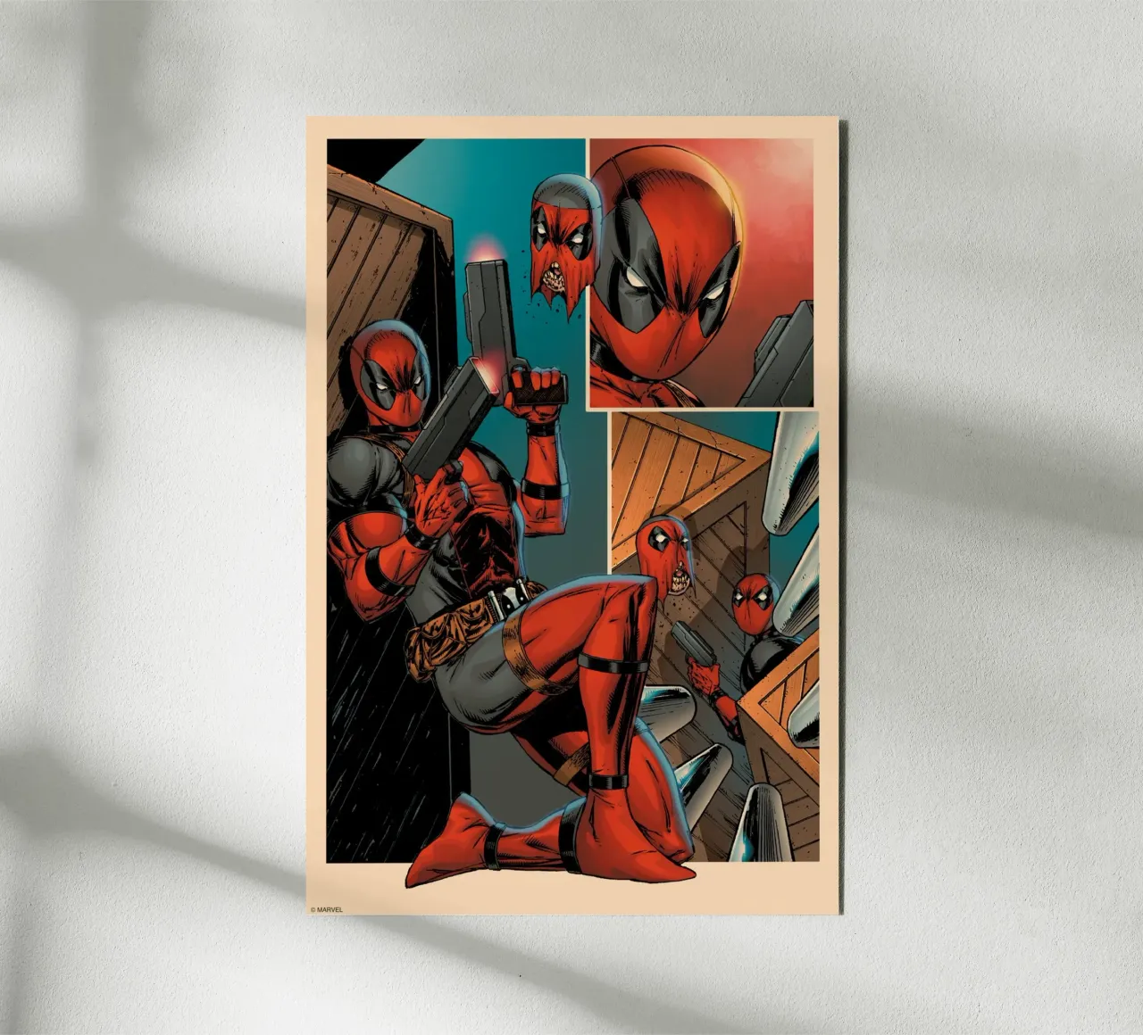 Deadpool Action Alu-Dibond von MARVEL Designs by JUNIQE