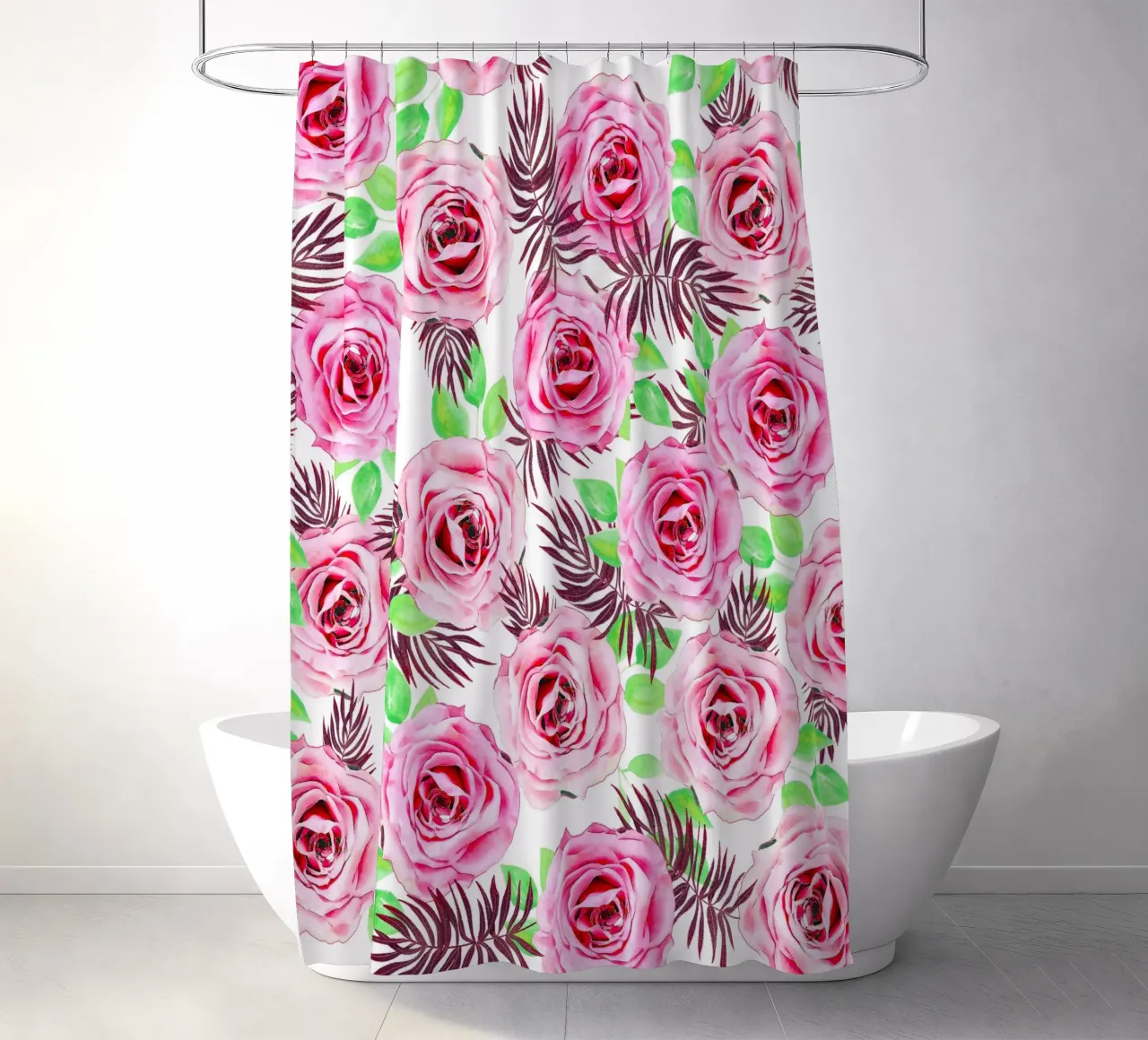 motif de rose rose avec feuille tropicale rideau de douche de berwies design